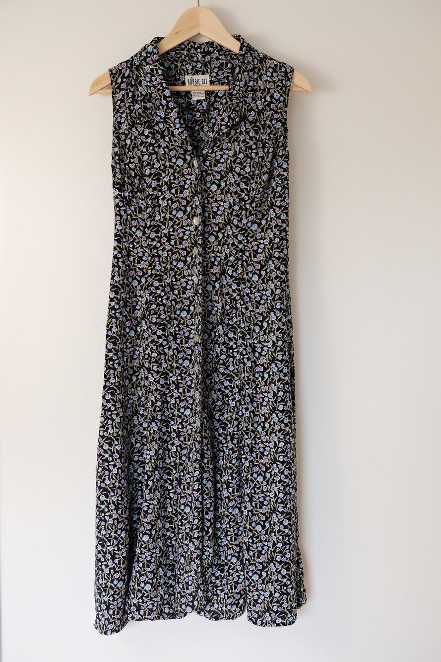Vintage Robbie Bee Petite 8 Floral Midi Dress Black Ditsy Print 90s Grunge Boho